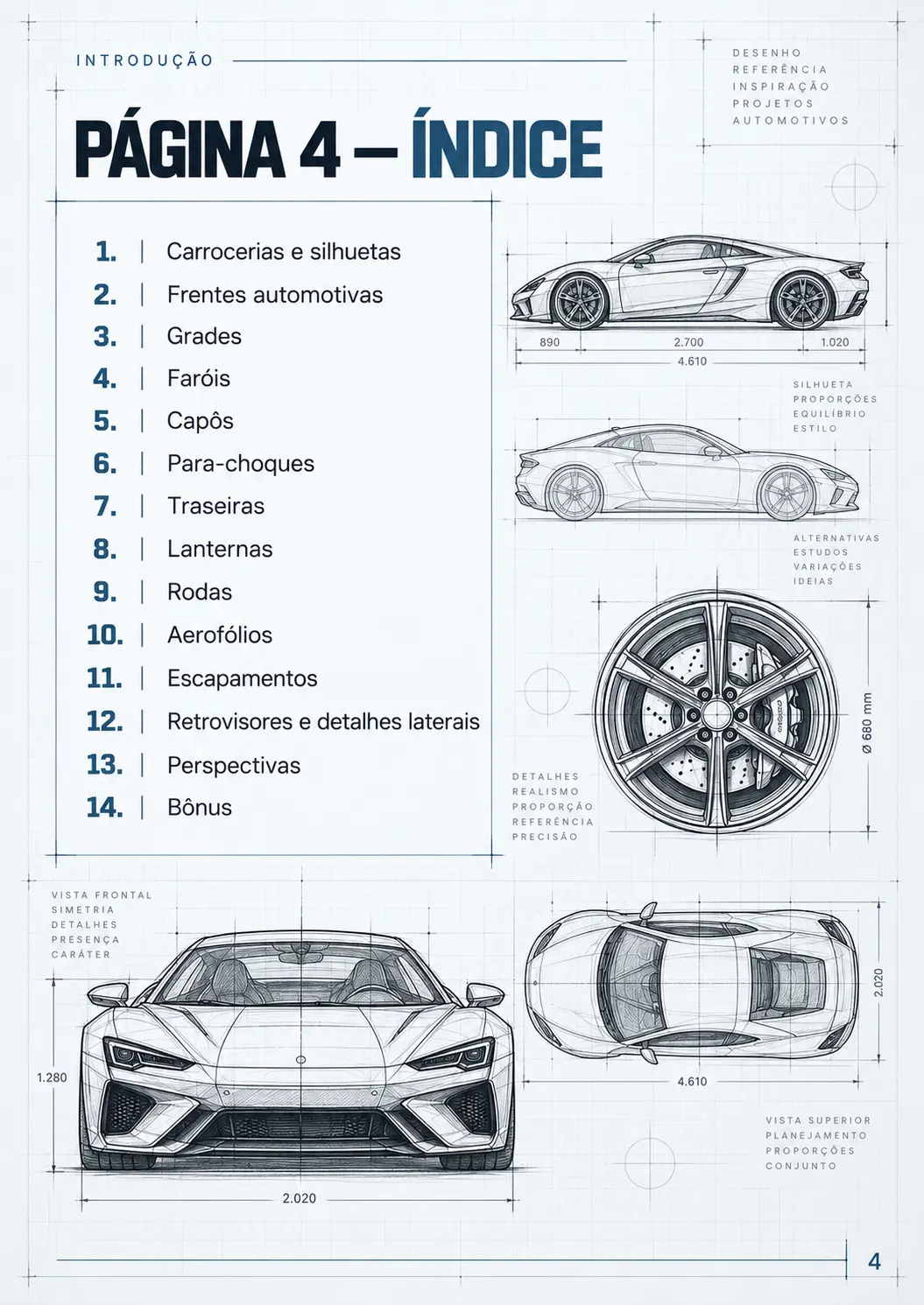 Página demonstrativa de desenho automotivo